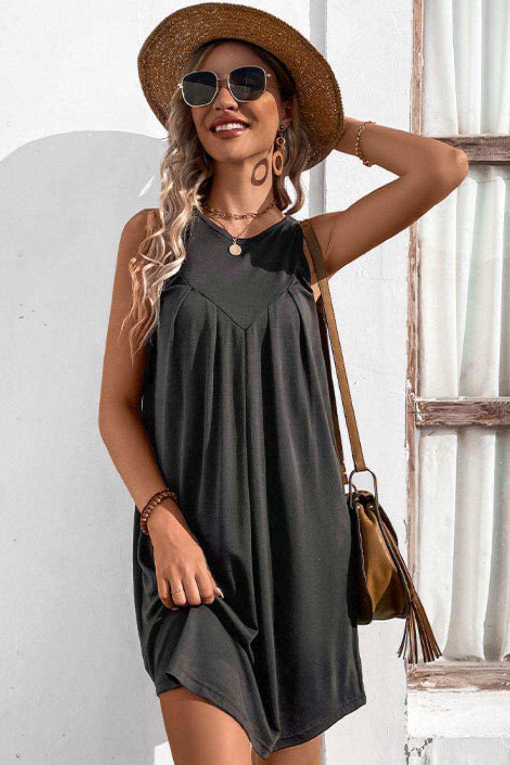 Round Neck Sleeveless Mini Dress - Trendsi - Flyclothing LLC