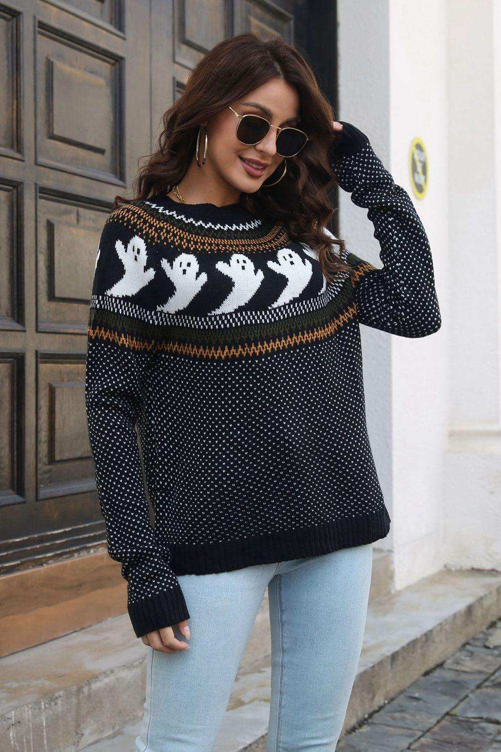 Ribbed Round Neck Long Sleeve Pullover Sweater - Trendsi - Flyclothing LLC