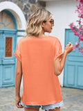 V-Neck Cuffed Blouse - Trendsi - Flyclothing LLC