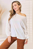 Double Take Eyelet Dropped Shoulder Round Neck Blouse - Trendsi - Flyclothing LLC