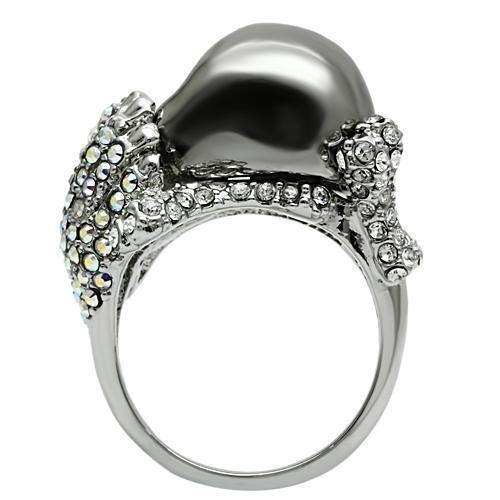Alamode Rhodium + Ruthenium White Metal Ring with Top Grade Crystal in Aurora Borealis (Rainbow Effect) - Alamode - Flyclothing LLC