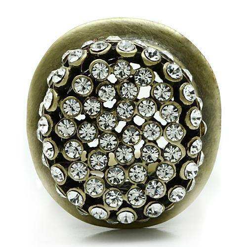 Alamode Antique Copper White Metal Ring with Top Grade Crystal in Clear - Alamode - Flyclothing LLC