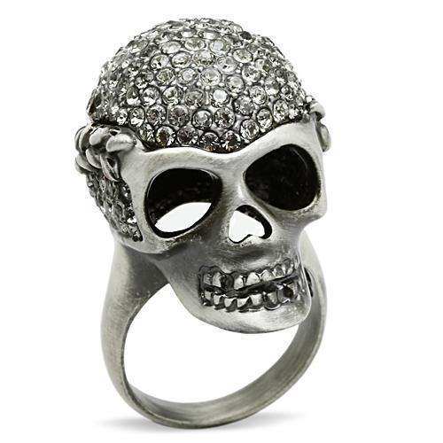 Alamode Antique Silver White Metal Ring with Top Grade Crystal in Black Diamond - Alamode - Flyclothing LLC