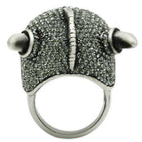 Alamode Antique Silver White Metal Ring with Top Grade Crystal in Black Diamond - Alamode - Flyclothing LLC