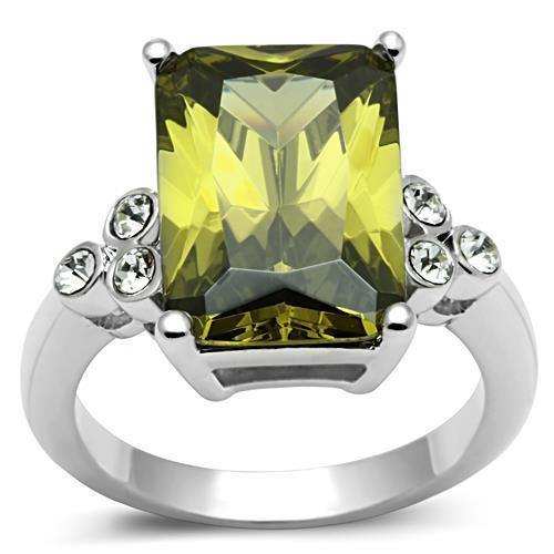 Alamode Rhodium Brass Ring with AAA Grade CZ in Olivine color - Alamode - Flyclothing LLC