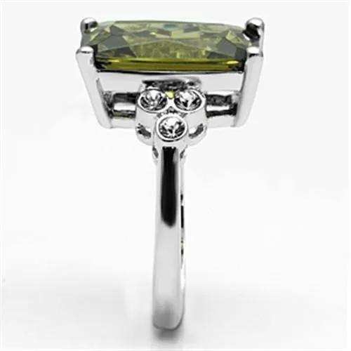 Alamode Rhodium Brass Ring with AAA Grade CZ in Olivine color - Alamode - Flyclothing LLC