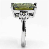 Alamode Rhodium Brass Ring with AAA Grade CZ in Olivine color - Alamode - Flyclothing LLC