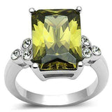 Alamode Rhodium Brass Ring with AAA Grade CZ in Olivine color - Alamode - Flyclothing LLC