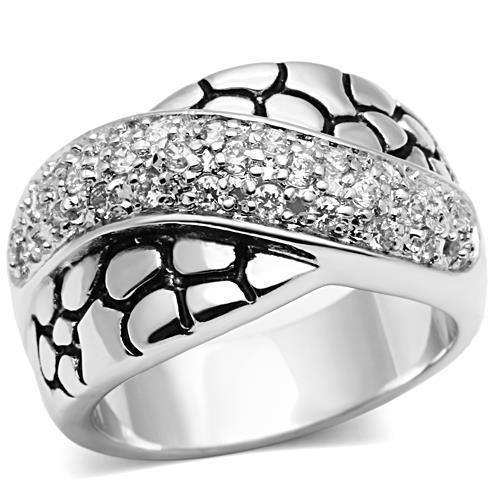 Alamode Rhodium Brass Ring with AAA Grade CZ in Clear - Alamode - Flyclothing LLC