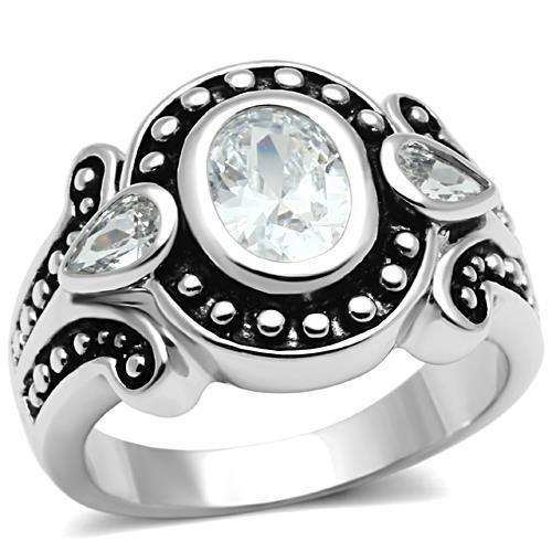 Alamode Rhodium Brass Ring with AAA Grade CZ in Clear - Alamode - Flyclothing LLC