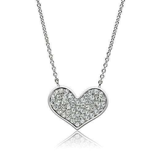Alamode Rhodium Brass Necklace with AAA Grade CZ in Clear - Alamode - Flyclothing LLC