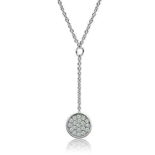 Alamode Rhodium Brass Necklace with AAA Grade CZ in Clear - Alamode - Flyclothing LLC