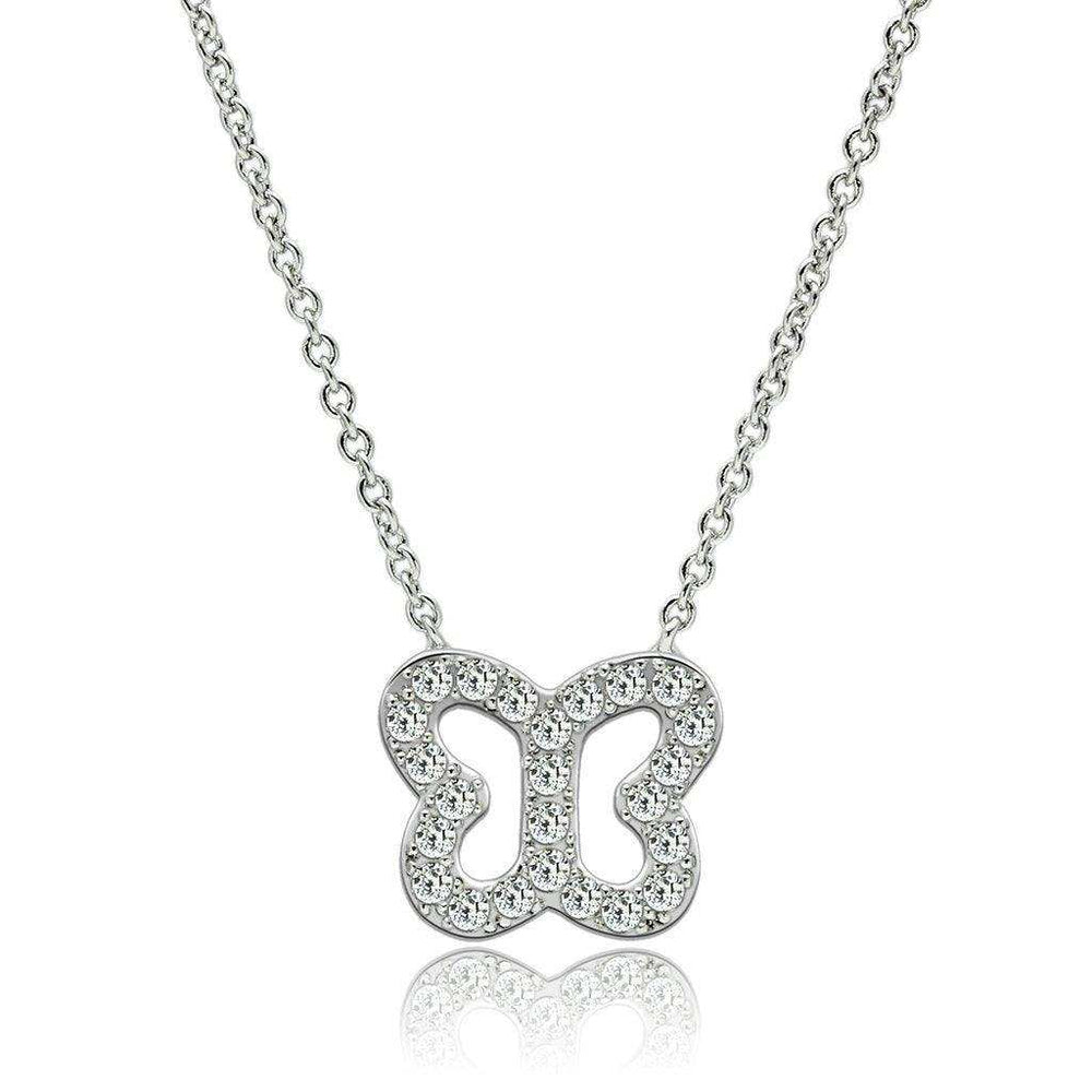 Alamode Rhodium Brass Necklace with AAA Grade CZ in Clear - Alamode - Flyclothing LLC