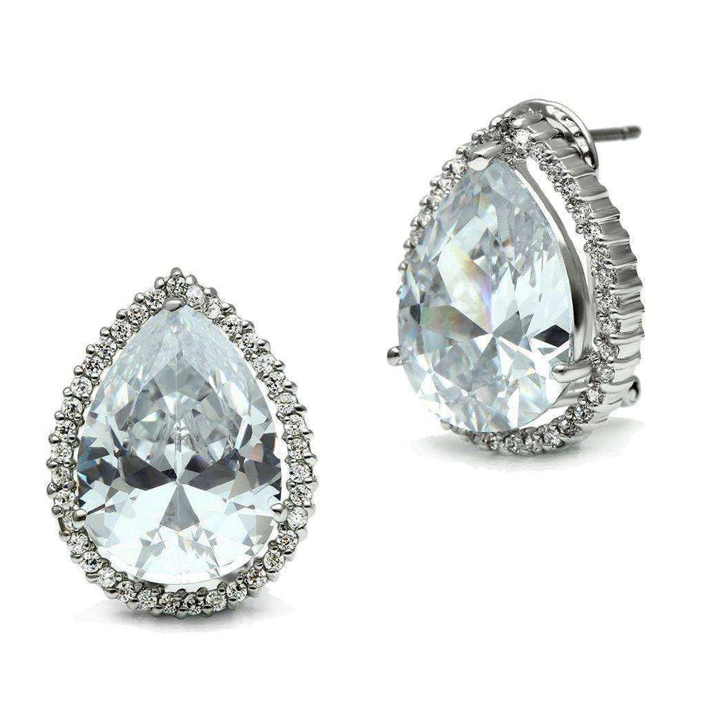 Alamode Rhodium Brass Earrings with AAA Grade CZ in Clear - Alamode - Flyclothing LLC