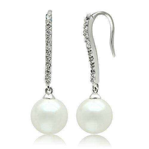 Alamode Rhodium Brass Earrings with Synthetic Pearl in White - Alamode - Flyclothing LLC