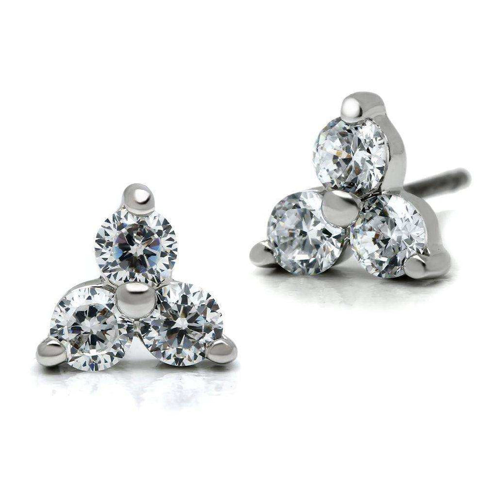 Alamode Rhodium Brass Earrings with AAA Grade CZ in Clear - Alamode - Flyclothing LLC