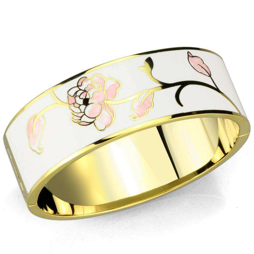 Alamode Gold White Metal Bangle with Epoxy in White - Alamode - Flyclothing LLC