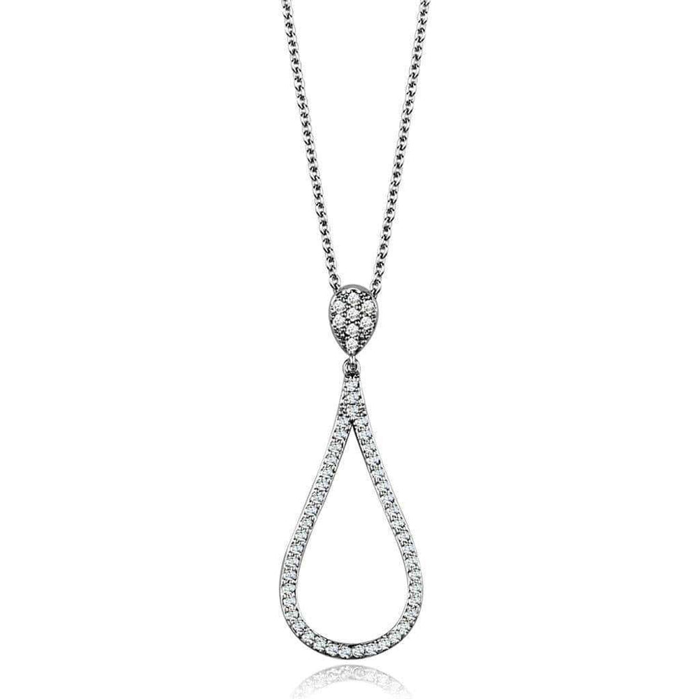 Alamode Rhodium Brass Chain Pendant with AAA Grade CZ in Clear - Alamode - Flyclothing LLC