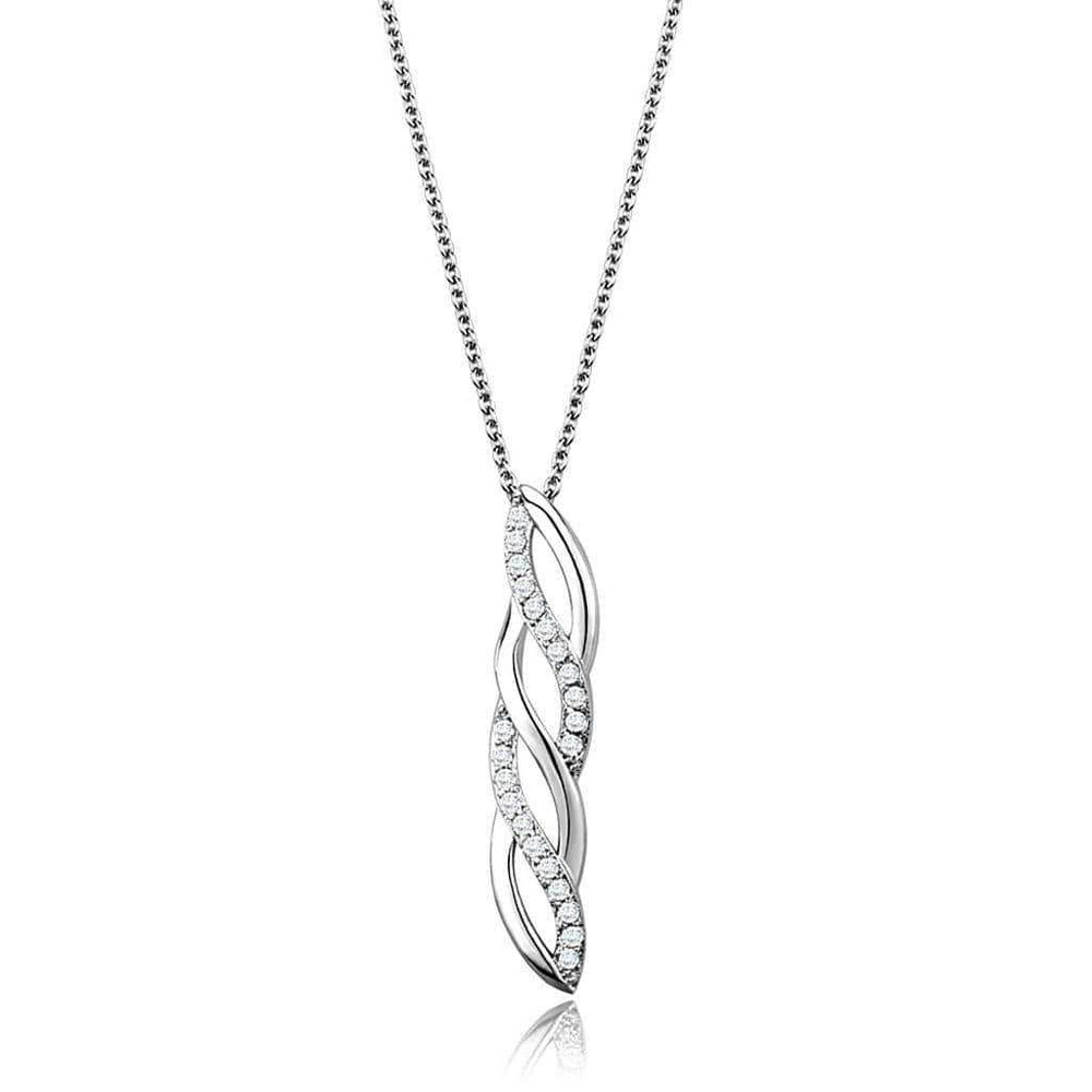 Alamode Rhodium Brass Chain Pendant with AAA Grade CZ in Clear - Alamode - Flyclothing LLC