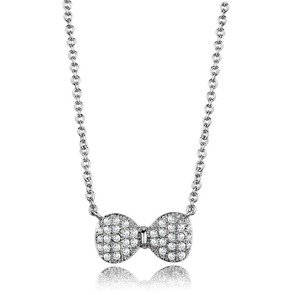 Alamode Rhodium Brass Chain Pendant with AAA Grade CZ in Clear - Alamode - Flyclothing LLC