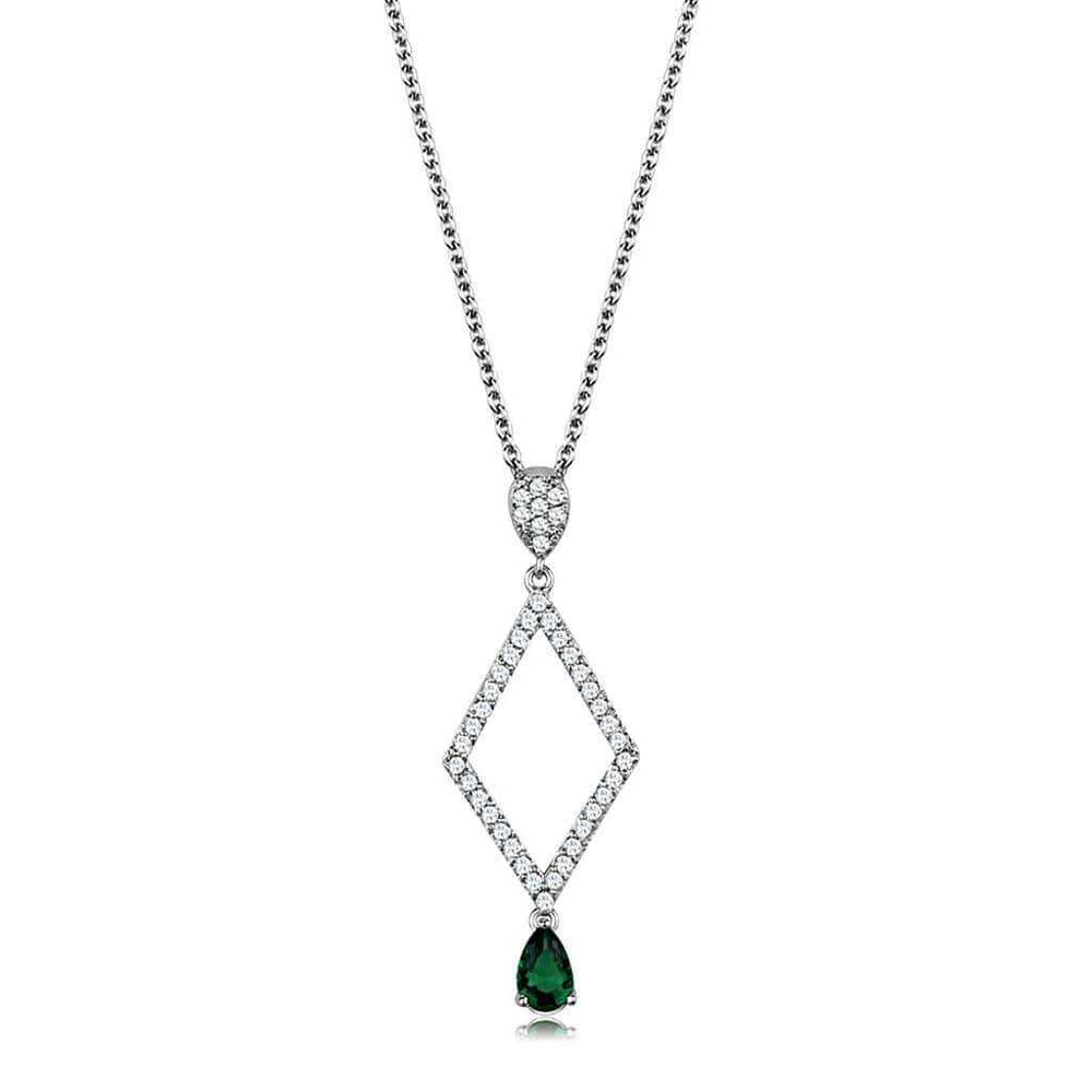 Alamode Rhodium Brass Chain Pendant with Synthetic Synthetic Glass in Emerald - Alamode - Flyclothing LLC