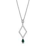 Alamode Rhodium Brass Chain Pendant with Synthetic Synthetic Glass in Emerald - Alamode - Flyclothing LLC
