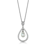 Alamode Rhodium Brass Chain Pendant with Synthetic Pearl in White - Alamode - Flyclothing LLC