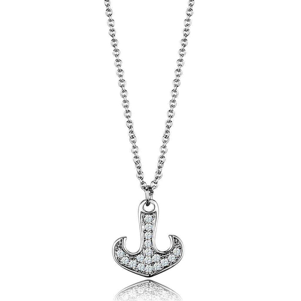 Alamode Rhodium Brass Chain Pendant with AAA Grade CZ in Clear - Alamode - Flyclothing LLC