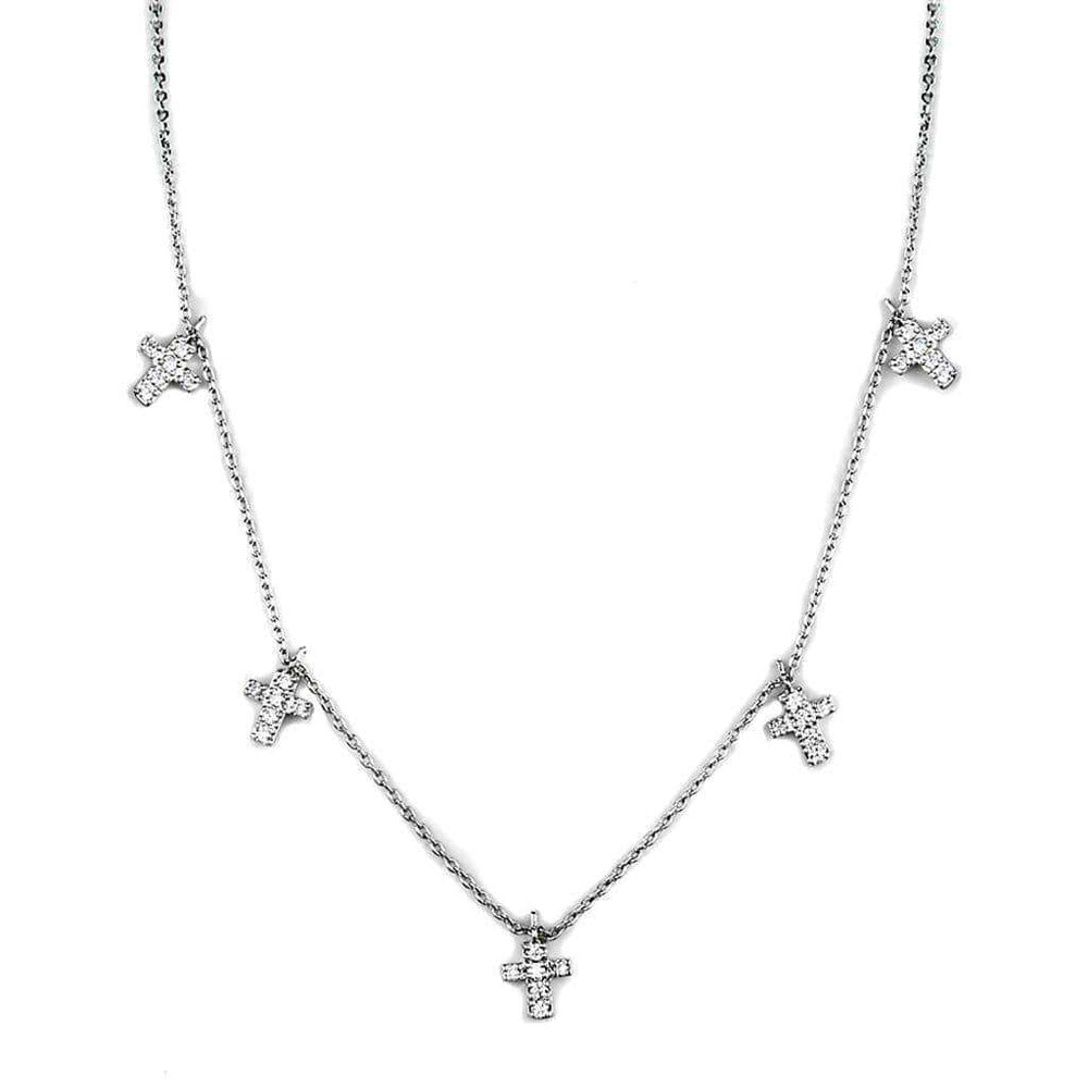 Alamode Rhodium Brass Chain Pendant with AAA Grade CZ in Clear - Alamode - Flyclothing LLC