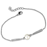 Alamode Rhodium Brass Bracelet with Synthetic Pearl in White - Alamode - Flyclothing LLC