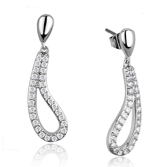 Alamode Rhodium Brass Earrings with AAA Grade CZ in Clear - Alamode - Flyclothing LLC