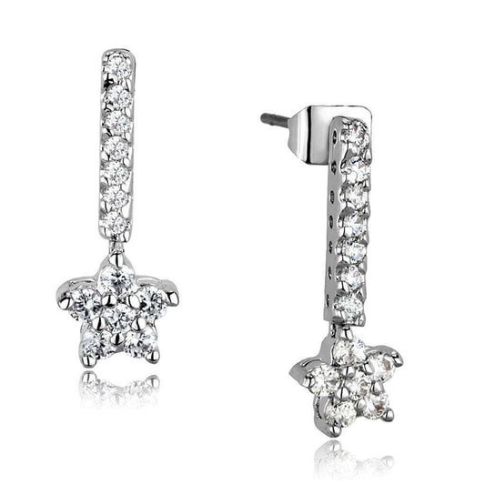 Alamode Rhodium Brass Earrings with AAA Grade CZ in Clear - Alamode - Flyclothing LLC