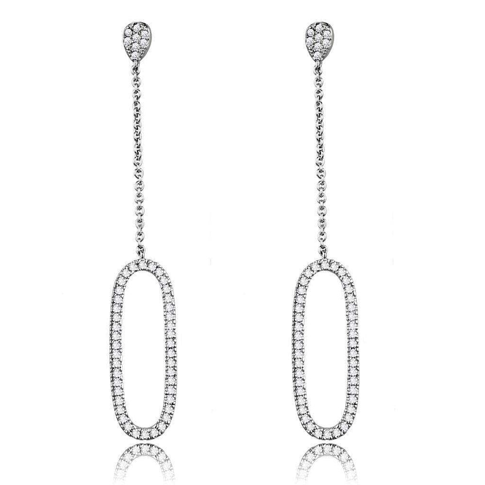 Alamode Rhodium Brass Earrings with AAA Grade CZ in Clear - Alamode - Flyclothing LLC