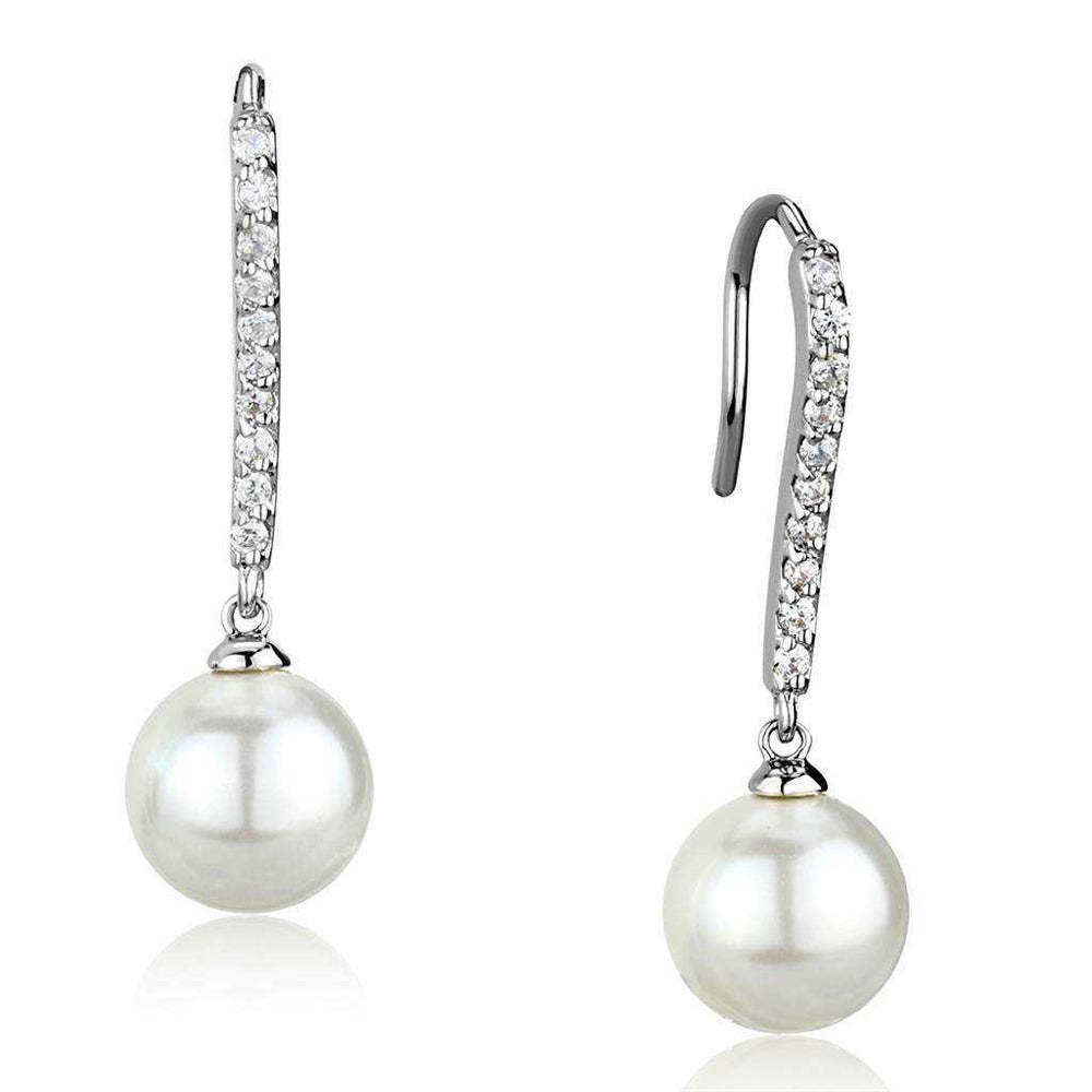 Alamode Rhodium Brass Earrings with Synthetic Pearl in White - Alamode - Flyclothing LLC
