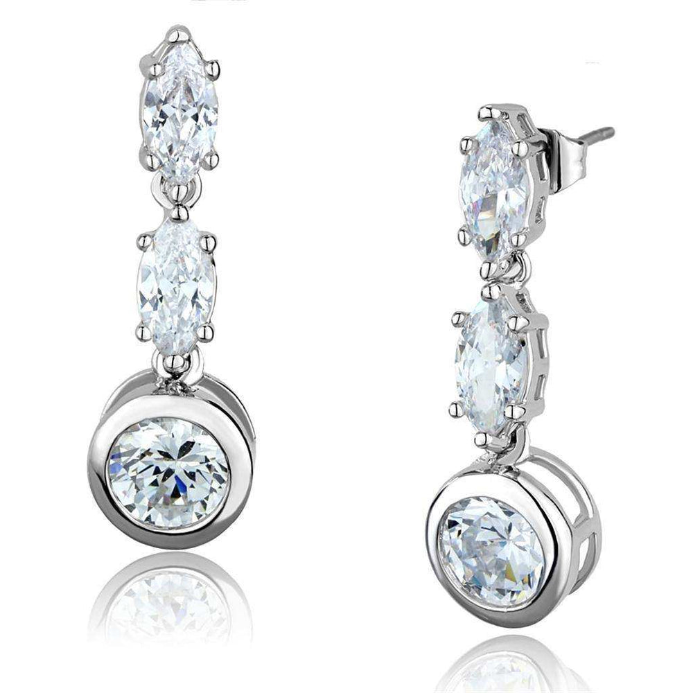 Alamode Rhodium Brass Earrings with AAA Grade CZ in Clear - Alamode - Flyclothing LLC