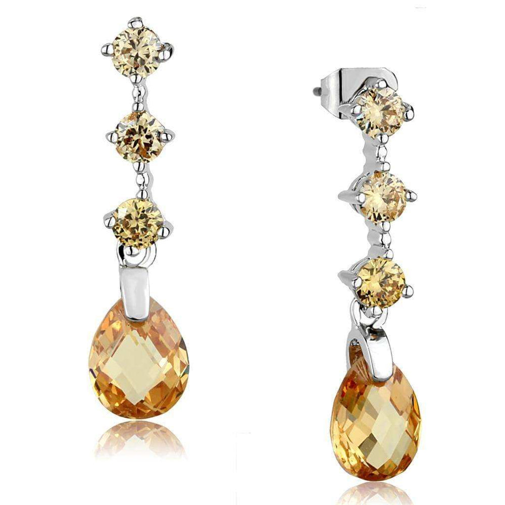Alamode Rhodium Brass Earrings with AAA Grade CZ in Champagne - Alamode - Flyclothing LLC