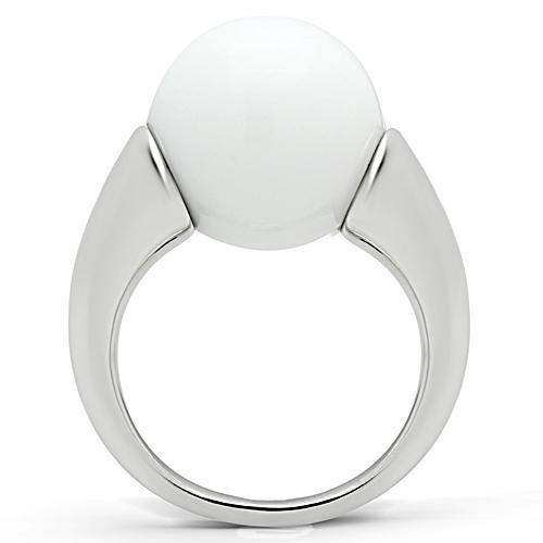 Alamode Rhodium Brass Ring with Synthetic Glass Bead in White - Alamode - Flyclothing LLC