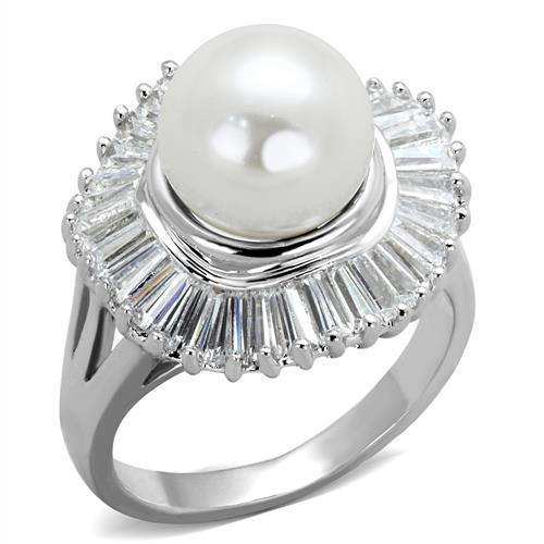Alamode Rhodium Brass Ring with Synthetic Pearl in White - Alamode - Flyclothing LLC