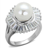 Alamode Rhodium Brass Ring with Synthetic Pearl in White - Alamode - Flyclothing LLC