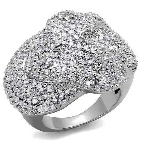 Alamode Rhodium Brass Ring with AAA Grade CZ in Clear - Alamode - Flyclothing LLC