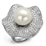 Alamode Rhodium Brass Ring with Synthetic Pearl in White - Alamode - Flyclothing LLC