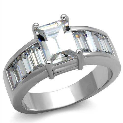 Alamode Rhodium Brass Ring with AAA Grade CZ in Clear - Alamode - Flyclothing LLC