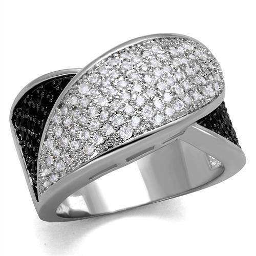 Alamode Rhodium + Ruthenium Brass Ring with AAA Grade CZ in Black Diamond - Alamode - Flyclothing LLC