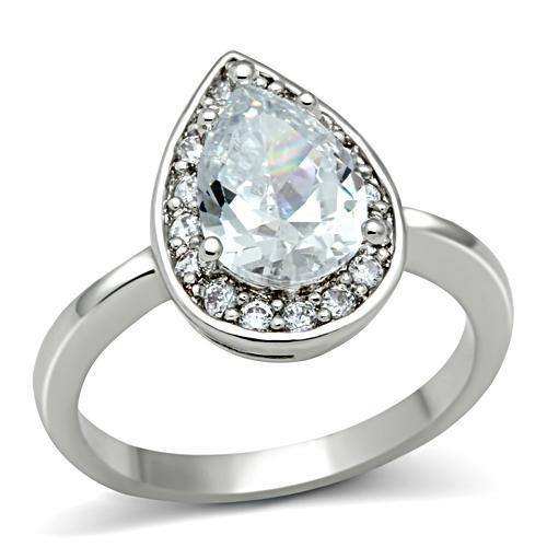 Alamode Rhodium Brass Ring with AAA Grade CZ in Clear - Alamode - Flyclothing LLC