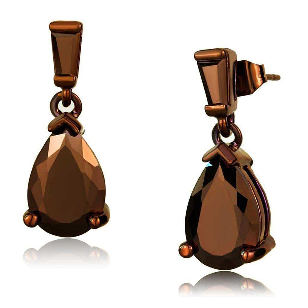 Alamode IP Coffee light Brass Earrings with AAA Grade CZ in Light Coffee - Alamode - Flyclothing LLC