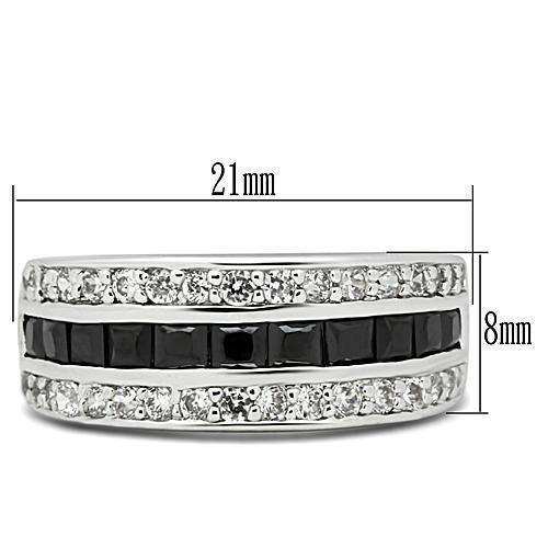 Alamode Rhodium Brass Ring with AAA Grade CZ in Jet - Alamode - Flyclothing LLC