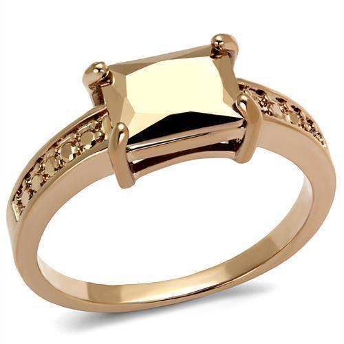 Alamode IP Rose Gold(Ion Plating) Brass Ring with AAA Grade CZ in Metallic Light Gold - Alamode - Flyclothing LLC