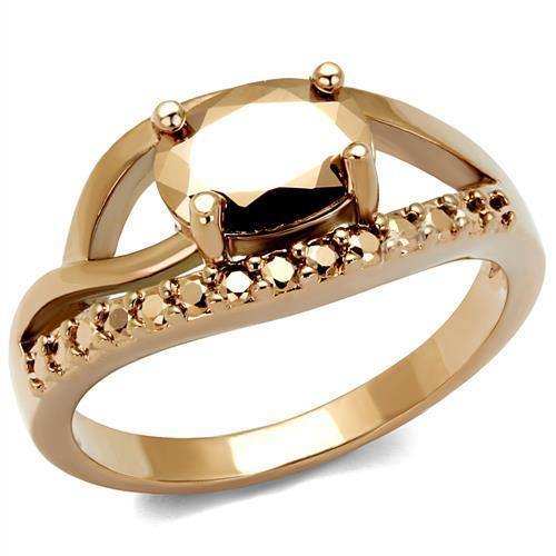 Alamode IP Rose Gold(Ion Plating) Brass Ring with AAA Grade CZ in Metallic Light Gold - Alamode - Flyclothing LLC