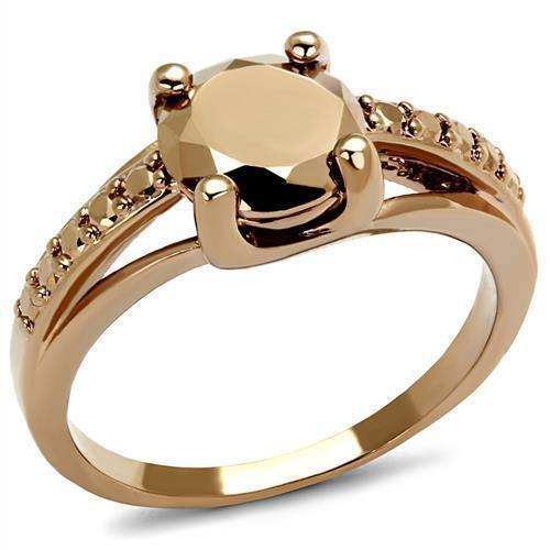 Alamode IP Rose Gold(Ion Plating) Brass Ring with AAA Grade CZ in Metallic Light Gold - Alamode - Flyclothing LLC