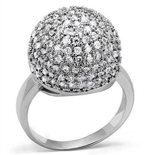 Alamode Rhodium Brass Ring with AAA Grade CZ in Clear - Alamode - Flyclothing LLC